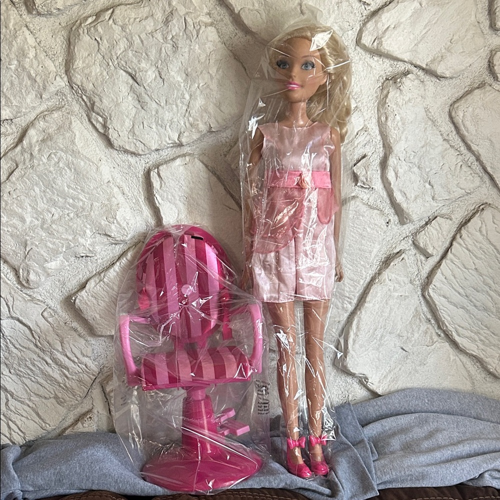 Vintage Large My Size Barbie Doll (28” tall) with American doll Chair Set